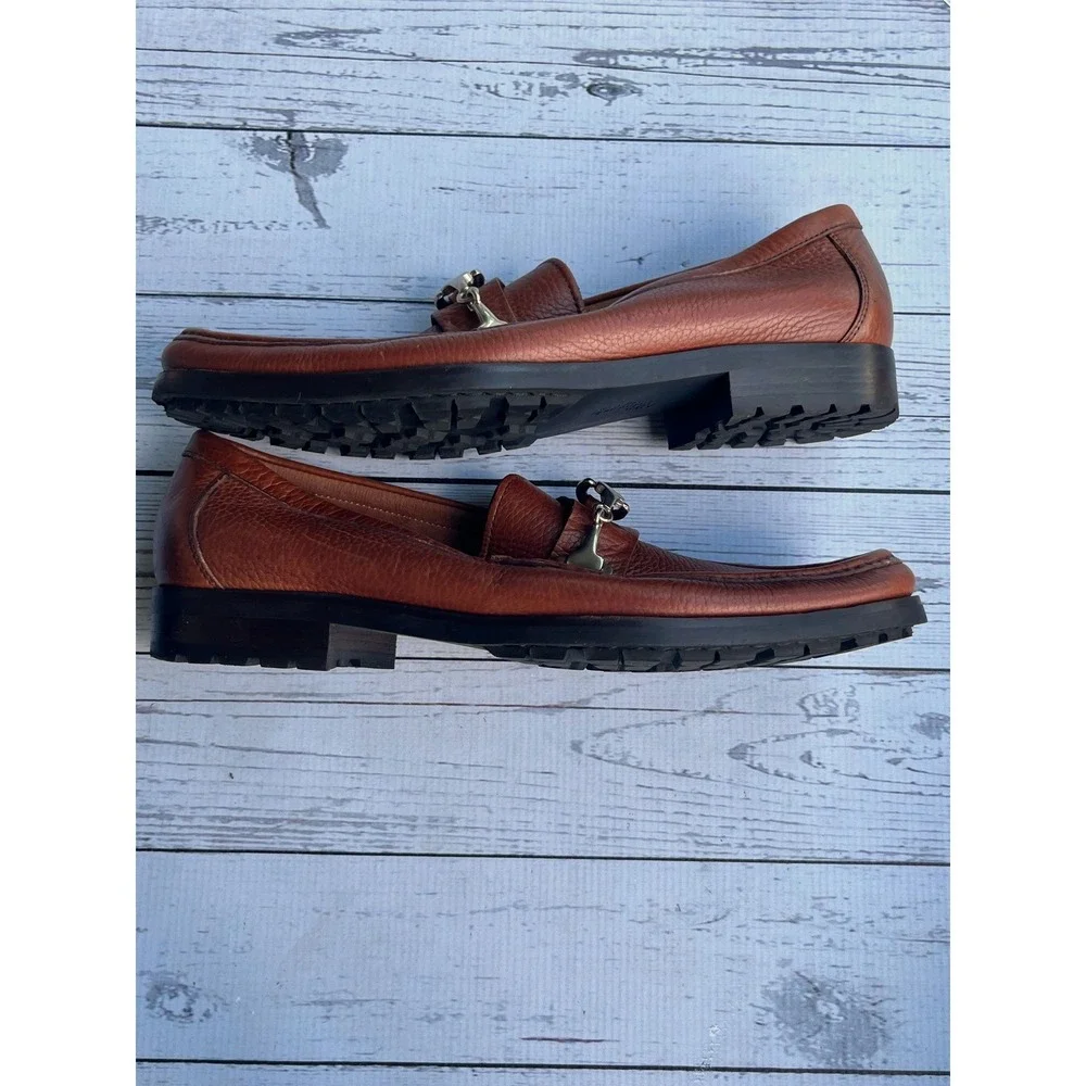 Allen Edmonds Arezzo Brown Leather Bit Loafers Lug Sole Mens 9 D Italy Preppy